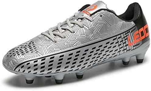 LEOCI Soccer Cleats for Men's and Women's Outdoor Unisex Football Shoes Firm Rugby Boots, Silver-black, 5.5 Women/4 Men