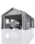 Garveelife 13'x20' Carport, Heavy Duty Portable Garage with 4 Roll-Up Doors and Windows, 180 g PE Cover, and Reinforced Frames, for Full-Size Pickups, Bass Boats, and SUVs, Gray