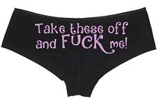 Knaughty Knickers Take These Off and Me Sexy Slutty Underwear Black Panties, Lavender, Large