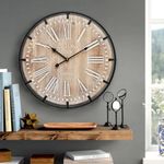 MODE HOME Oversized Industrial Wood and Metal Wall Clock Old Town Noiseless Silent Wall Clock 24” Round