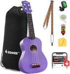 Donner Soprano Ukulele for Beginner 21 Inch Matte Ukulele Beginner Kit with Bag Strap Tuner Strings Picks Cloth, Free Online Lessons (Purple)