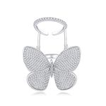 RUVEE Stainless-Steel Platinum Plated And Cubic Zirconia Butterfly With Moving Wings Ring For Women - Free Size