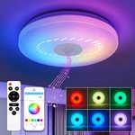 Bathroom Ceiling Light 36W LED RGB Light with Bluetooth Speaker Dimmable Flush Mount Light with Remote & APP Control, RGB Colour Change 3000K-6500K, Adjustable Light for Bedroom Kitchen Living Room