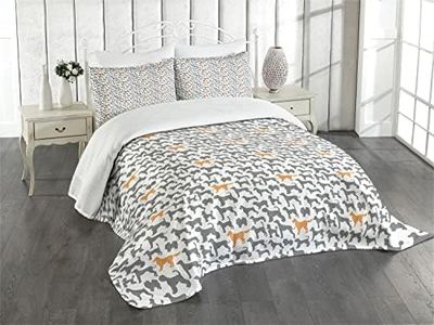 Ambesonne Dogs Bedspread, Pattern with Dog Silhouettes Different Breeds Animal Pet Lover Themed Print, Decorative Quilted 3 Piece Coverlet Set with 2 Pillow Shams, Queen Size, Grey Orange