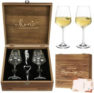 AW BRIDAL House Warming Gifts New Home Wine Glasses Sets, 2026 Closing Gifts for Home Buyers and Homeowner, New Apartment Gift Basket for Couple, First House Gift with Wooden Keepsake Box
