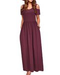 STYLEWORD Womens Summer Cold Shoulder Maxi Dresses Long Maternity Dresses for Women Hide Tummy (Dark Red-456-P1,L)