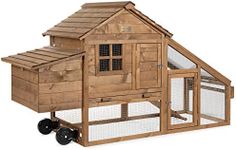 Best Choice Products 71in Mobile Fir Wood Chicken Coop Hen House Poultry Cage for 3-5 Hens, Outdoor, Animal Care w/Wheels, 2 Doors, Nest Box, Removable Tray, UV Panel