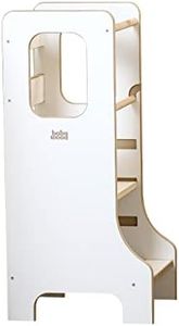Wooden Learning Tower extra safe | Montessori Learning Tower | Kitchen Helper SLIM white | Adjustable Platform | Kids Stool | Safe Kitchen Furniture | Kitchen Stairs