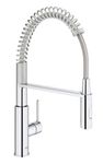 GROHE Get - Kitchen Sink Tap Single-Lever Mixer with Professional Spray (1-Hole Installation, 28 mm Ceramic Cartridge, Swivel Spout 360°, Inlet Tails 3/8 Inch), Size 455 mm, Chrome, 30361000