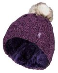 HEAT HOLDERS - Ladies Warm Knit Fleece Lined Cuffed Thermal Winter Bobble Hat with Pom Pom (One Size, Purple)