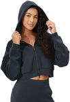 ODODOS Women's Modal Soft Full-Zip Cropped Hoodies with Pockets Long Sleeve Crop Casual Sweatshirts, Navy, Medium