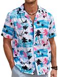 COOFANDY Men Beach Shirt Hawaiian Tropical Shirt Casual Aloha Shirt Floral Print, White Coconut Tree, Medium