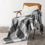 LURKA Checkered Sherpa Fleece Bed Throw Blanket - Thick and Warm Blanket for Winter Soft Cozy Fluffy Throw Blankets for Couch (Smoke Grey, Queen(90"x90"))