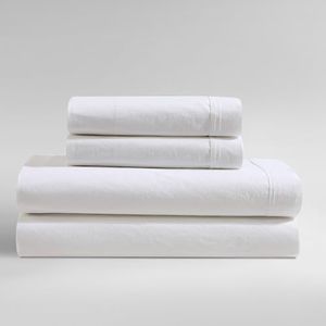 Calvin Klein - Queen Sheet Set with Fitted Sheet & Pillowcases, 100% Cotton Percale Bedding, Crisp & Cool, Deep Pocket, Washed Percale White