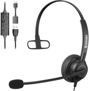 Arama USB Headset with Microphone Noise Cancelling for PC, Computer Headset, Mono Wired USB Headphone for Laptop, Online Classes, Call Center, Business, Teams Zoom Meetings, Skype Chat