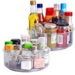 MATANA 2 Pack Clear Lazy Susan Turntable Shelf Organiser (360°, 23cm) - High Rim - Rotating Spice Jars Storage Holder, Condiments, Cosmetics - Kitchen, Fridge, Pantry, Cupboard