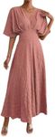 Floerns Women's V Neck Half Sleeve Ruched Cocktail Evening A Line Long Dress Grey Pink X-Large