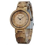 BEWELL Women's Wooden Watches Analogue Japanese Quartz Watch with Wood Bracelet Round Timepiece (Brown)