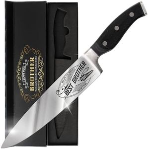 CUTLINX Premium Chef Knife Gift - Engraved BEST BROTHER - 8" Stainless Carbon Steel Kitchen Knive w/Pakka Wood Handle - Birthday, Father's Day, Christmas, Anniversary, or Housewarming Gifts