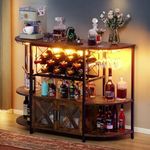 DWVO Bar Cabinet with LED Lights, Home Bar with Power Outlets, Wine Cabinet Bar Table with 4 Tier Storage Shelves, 2 Doors, Wine Racks and Glass Holders, Rustic Brown