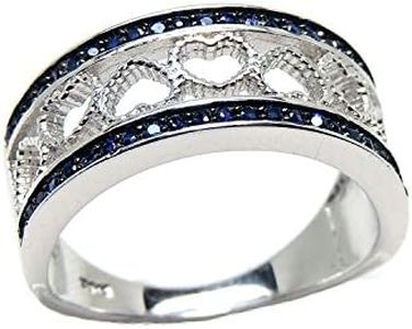Lacie Heart Half Eternity Ring for Women by Ginger Lyne | 925 Sterling Silver Blue and Clear Cubic Zirconia Anniversary Wedding Band for Her | Bridal Jewelry for Wife or Girlfriend