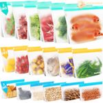 18 Pack Reusable Freezer Bags Dishwasher Safe, Reusable Sandwich Bag, Ziplock Bags Food Reusable Silicone Food Bags, Fresher for Longer Bags Reusable for Keeping Sandwich, Snack, Fruit, Veg