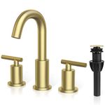 TRUSTMI 2 Handle 8 Inch Brass Bathroom Sink Faucet 3 Hole Widespread with Valve and cUPC Water Supply Hoses, with Overflow Pop Up Drain Assembly, Brushed Gold