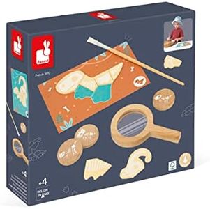 Janod Janod Dino Excavation Game 87 Accessories Toy for Children Set with Sand, Magnifying Glass and Bone Game Made of FSC Wood from 4 Years, J05832, Multi-Coloured