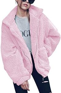 ECOWISH Women Jacket Winter Coat - 2023 Fur Fleece Long Sleeve Sherpa Faux Fuzzy Fall Teddy Fluffy Zip Lapel Outfits Pink XL