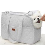 Patazone Pet Carrier Bag for Puppy,Grey,Woman Style,Cat Small Dog Carrier Handbag with Multiple Pockets,Breathable Mesh,Soft Cushion,Pets Tote Purse Picnic Travel Outdoor,7-15lbs