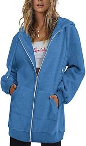 Zeagoo Women's Basic Lightweight Zip Hooded Fleece Jackets,Blue,Medium