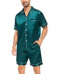 SWOMOG Mens Silk Pajamas Sets Short Sleeve Satin Loungewear Button-Down Sleepwear Two-Pieces PJs Sets with Shorts Green