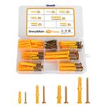 100 Pcs Screws and Wall Plugs Set (50 Masonry Screws, 50 Expansion Pipe Anchor Bolts), 4 Size Fixings Plugs Assortment Kit, M6/M8 Wall Plugs and Screws, for Brick Wall, Concrete, Masonry, Drywall