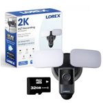 Lorex 2K WiFi Floodlight Camera - 32GB Outdoor Home Security Camera with Color Night Vision, Person Detection, and Flood Light - Exterior Surveillance Camera with Phone App (Black)