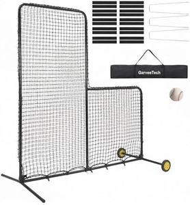 L Screen Baseball Pitching Net 7x7ft,Portable Baseball Batting Screen with Wheels for Batting Cage & Field Practice
