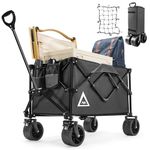 Collapsible Wagon Folding Beach Cart, Muarch Foldable Wagon Shopping Cart Grocery Utility Garden Cart Tool with Wheels for Sand Outdoor Camping Activities Black