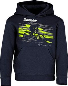 Felpa con Cappuccio per Bambini: Downhill Adrenaline - Hoodie Bicicletta Bici Ciclista MTB Mountain-Bike BMX Ciclismo - Sweater Ragazzi e Ragazze Pullover Sport Training Golfino Maglione (Navy 140)