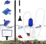 Fish Tank Gravel Cleaner, 5 in 1 Aquarium Cleaning Tools and Siphon Vacuum Aquarium Gravel Cleaner Kit, Fish Net Gravel Rake Algae Scraper Fork Sponge Brush Glass Cleaner