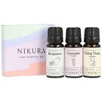 Nikura Favourites Essential Oils Set - 3 x 10ml | Essential Oils for Diffusers for Home, Sleep, Relaxing, Hair, Aromatherapy | Bergamot, Lavender & Ylang Ylang Gift Set | 100% Pure and Natural