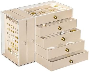 Jewellery Box, Jewellery Organiser,Large Capacity jewelry box for Rings Necklaces Earrings and Bracelets Five Tier Design Ideal for Storage and Display of Precious Accessories (Beige)