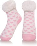 El Regalo 1 Pair Thermal Fluffy Socks for Kids- Girls/Boys - Soft Warm Fleece Lining Knitting Non-Slip Winter Slipper Socks - Christmas Santa, Heart & Giraffe (Pink Heart Socks, 3-6 Years)