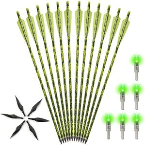 20 inch crossbow bolt Carbon Crossbow Arrow 12 Pcs With 6 Green Lighted Nock and 6 Willow Leaf Arrow Points, Hunting and Outdoor Practice lighted nocks for arrows nockturnal lighted nocks-Camouflage