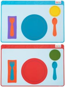 merka Montessori Placemats for Toddlers - 2 Pack Silicone Educational Placemats for Kids with Non-Slip Back - Learn Table Setting, Manners, and Etiquette, Reusable and Washable, 17 x 11 in