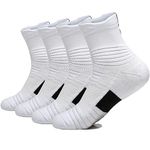 4 Pack Womens White Basketball Socks Performance Thick Athletic Ankle Socks Sports Active Compression Running Cycling Crew Socks Football Volleyball Socks for Men Youth Boys