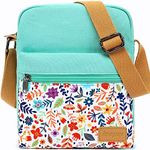 Leaper Girls Crossbody Purses 2 PCS Floral Messenger Bag Canvas Crossbody Bag and Purse Set for Women (SD06-Water Blue)