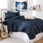 Wake In Cloud - Constellation Duvet Cover Set, White Space Stars Pattern Printed Navy Blue, Soft Microfiber Bedding with Zipper Closure (3pcs, Twin Size)