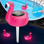 Pircaath Solar Digital Pool Thermometer with Light, Solar Pool Thermometer Floating Easy Read Large LCD Screen, Flamingo Pool Temperature Thermometer with Rope, Pool Temperature Gauge for Hot Tub, Spa