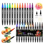 Duo Tip Brush Markers Colored Pens Art Markers, ZSCM 25 Colors Fine&Brush Tip Coloring Markers for Kids Adult Coloring Books Drawing Bullet Journal Planner Calendar Art Projects School Supplies