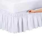 Collections Etc Scalloped Elastic Bed Wrap Around, Easy Fit, Dust Ruffle Bedskirt, White, Queen/King