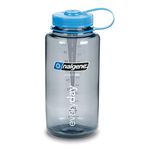 Nalgene Tritan Wide Mouth BPA-Free Water Bottle 1-Quart Gray/Blue Lid 1 Quart